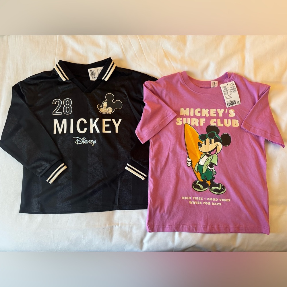 Disney X H&M Mickey Mouse Jersey & Pink Tee Set - Size 5/6T, NWT